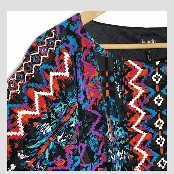 NWT Laundry Shift Dress Blue Jewel Multi Print Ruched 3/4 Sleeves Size 4 - Picture 5 of 10